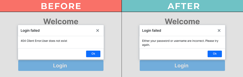 Example from my PPL team project: Rather than providing a technical error message, an error message consist of understandable suggestions if login input is not matched