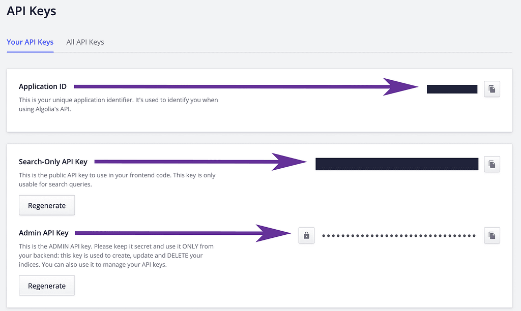 Menü’nün altında Api Keys kısmından bu ekrana ulaşabilirsiniz