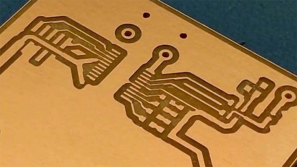 Close up of the PCB antenna board Chris milled with our desktop CNC machine.