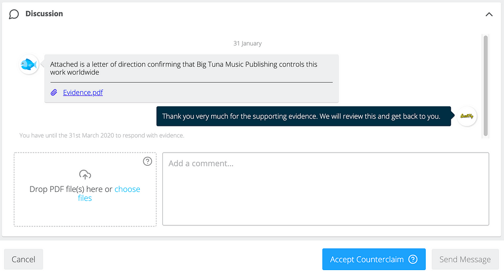 Chat between two publishers on the Blokur Platform