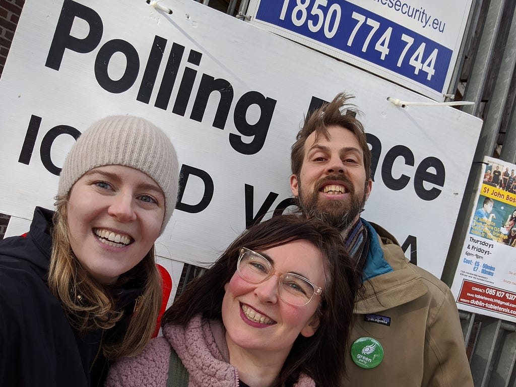 A polling day selfie with my neighbours, February 2020