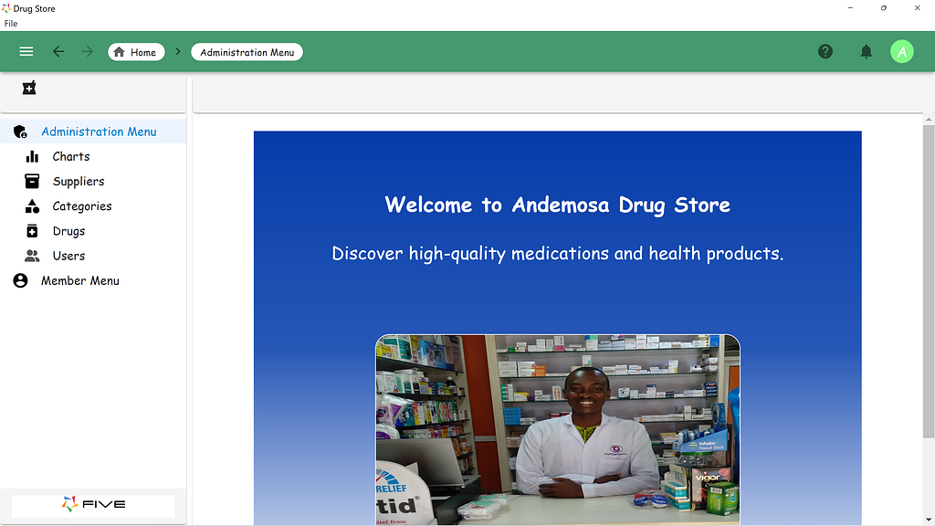 Drug Store Administration Menu