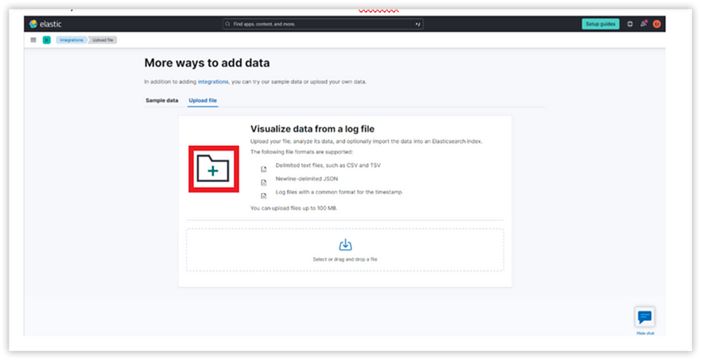 Click Add icon to load data into Elasticsearch