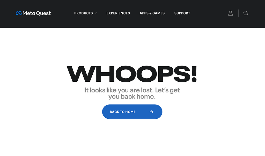 Oculus with its fascinating VR product doesn’t mention anything about its brand on its 404 page