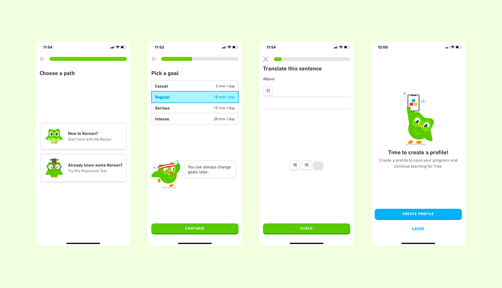 Duolingo offers interactive elements for learning to their users