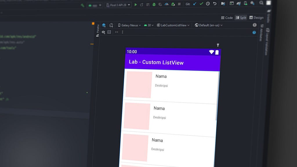 Monitor showing mobile layout in android studio