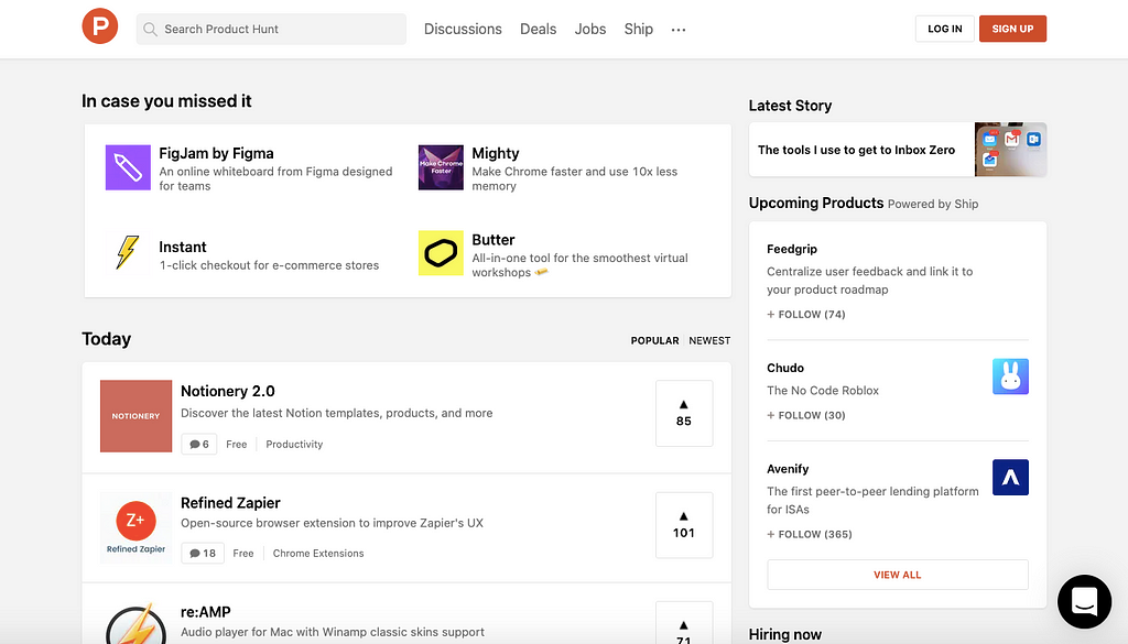 A screenshot of the Product Hunt homepage on 5.2.2021.