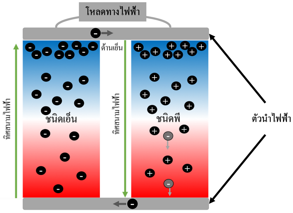 Themoelectric module ที่ประกอบด้วยวัสดุชนิดกึ่งตัวนำชนิดพีและเอ็น