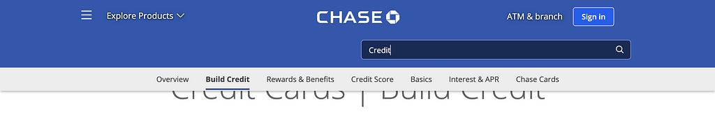 A mock image of the Chase website’s search field with the placeholder on the left and the search icon on the right.