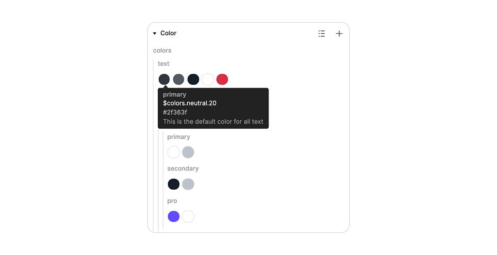 How colors appears inside the Figma Token plugin