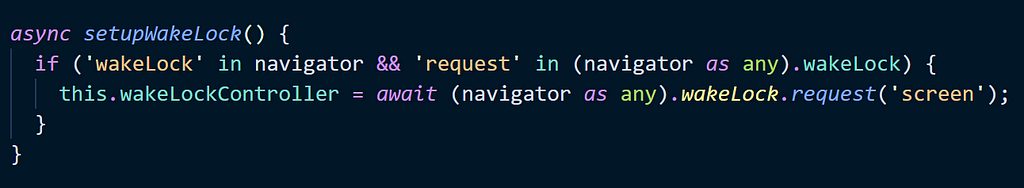 Some JavaScript that requests a wake lock