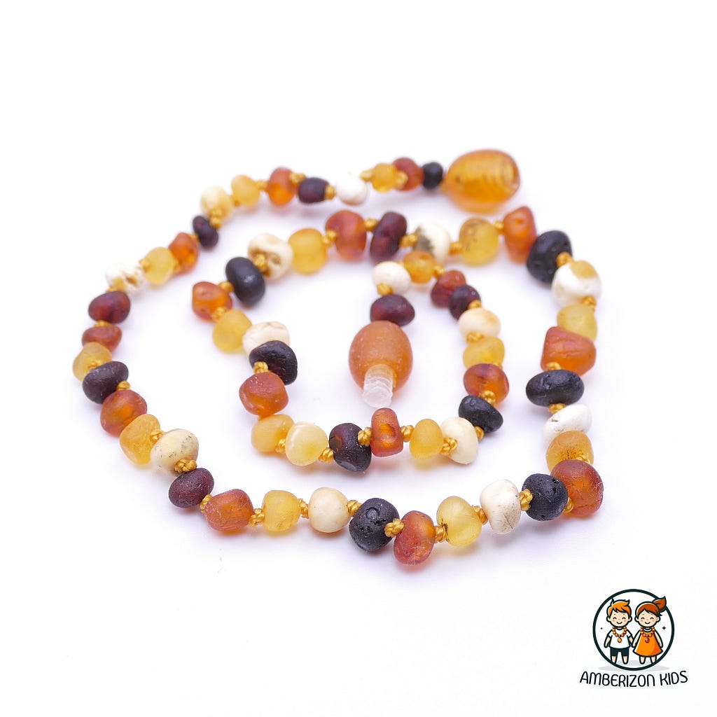 Raw amber teething necklace “Pearls”. Made with 100% real Baltic amber stones. Pure amber teething beads. Low affordable price.