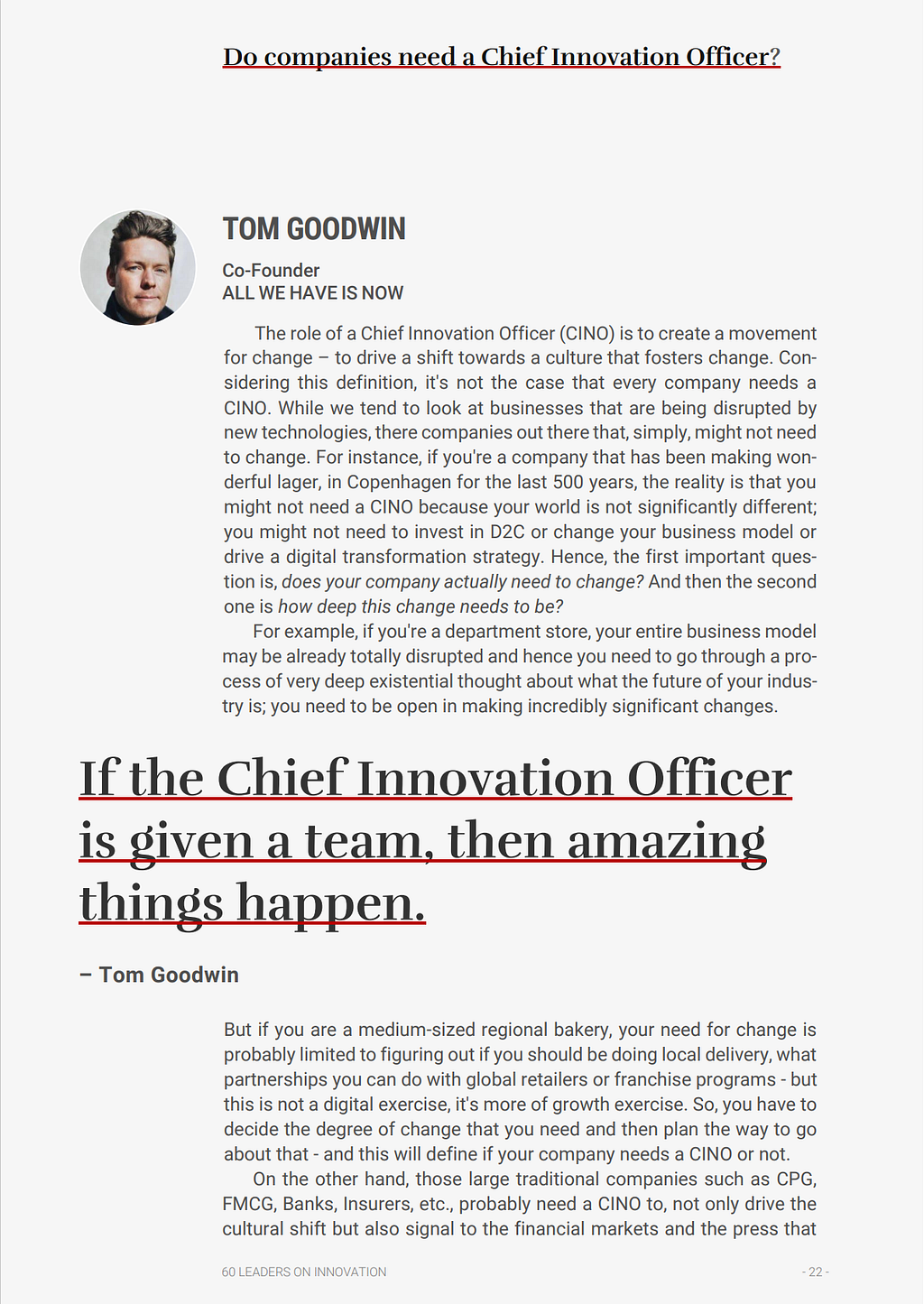 Do companies need a chief innovation officer? Tom Goodwin on 60 Leaders