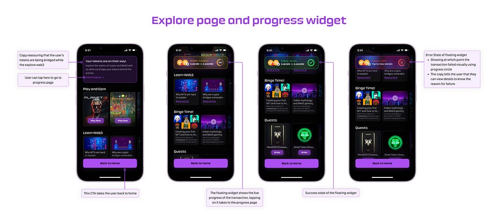 Explore page and Progress widget UI