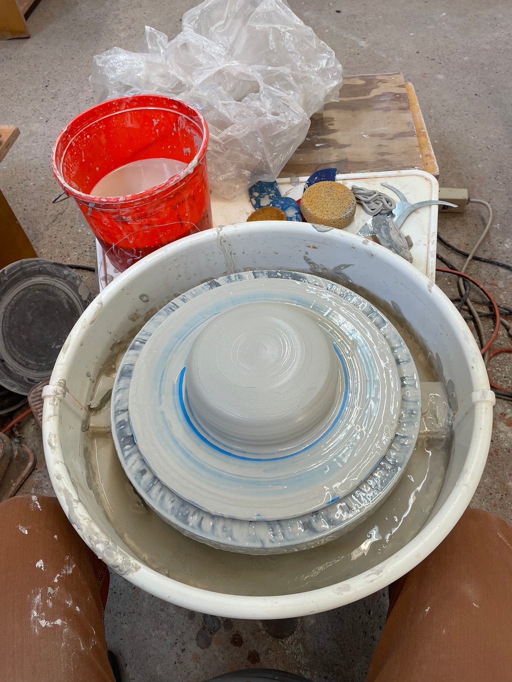 Clay centered on the wheel