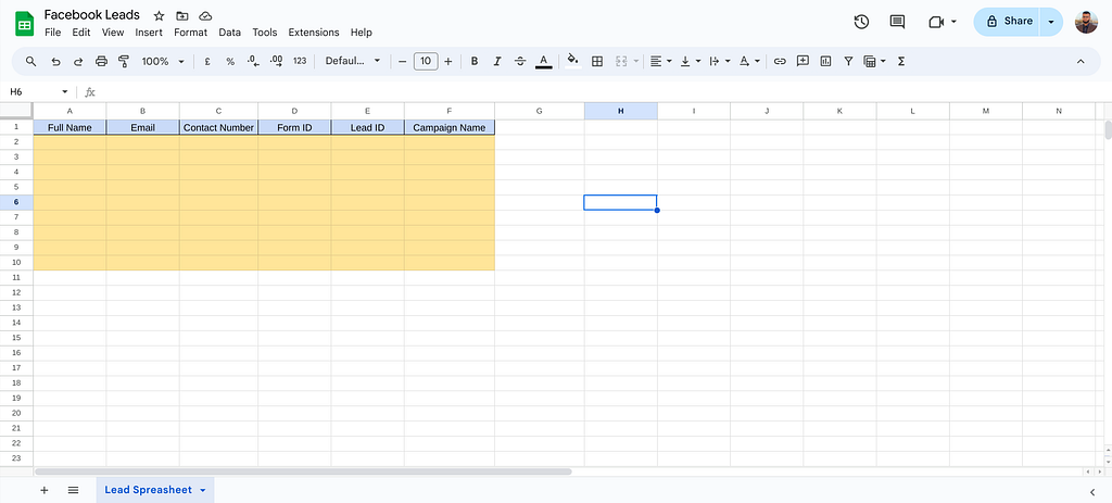 Facebook Leads spreadsheet