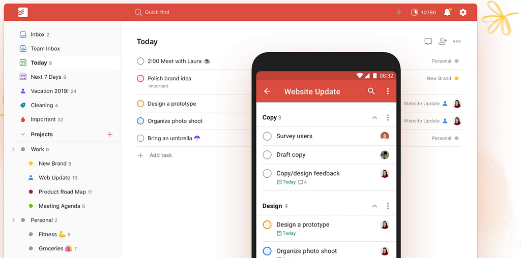 image of the todoist app on mobile and desktop