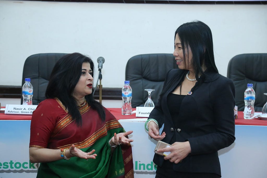 Ms. Chowdury, an SDG Pioneer discussing the Sustainable Development Goals with Chan Sue Meng, InfoCorp’s Director of Strategi