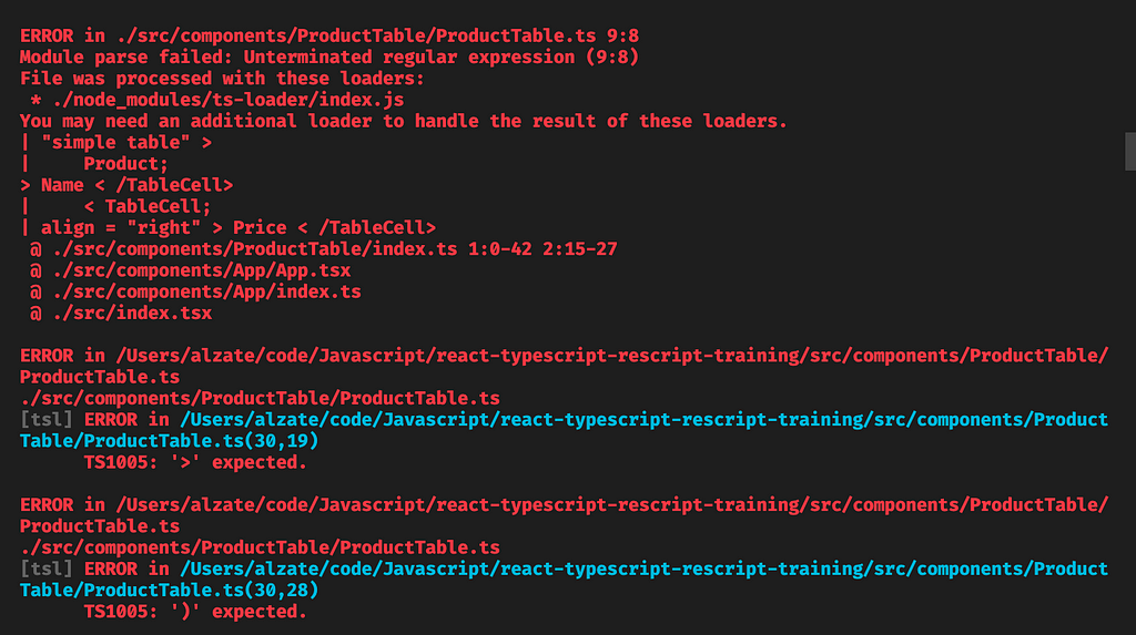 JSX in a .ts file causes a parsing error.