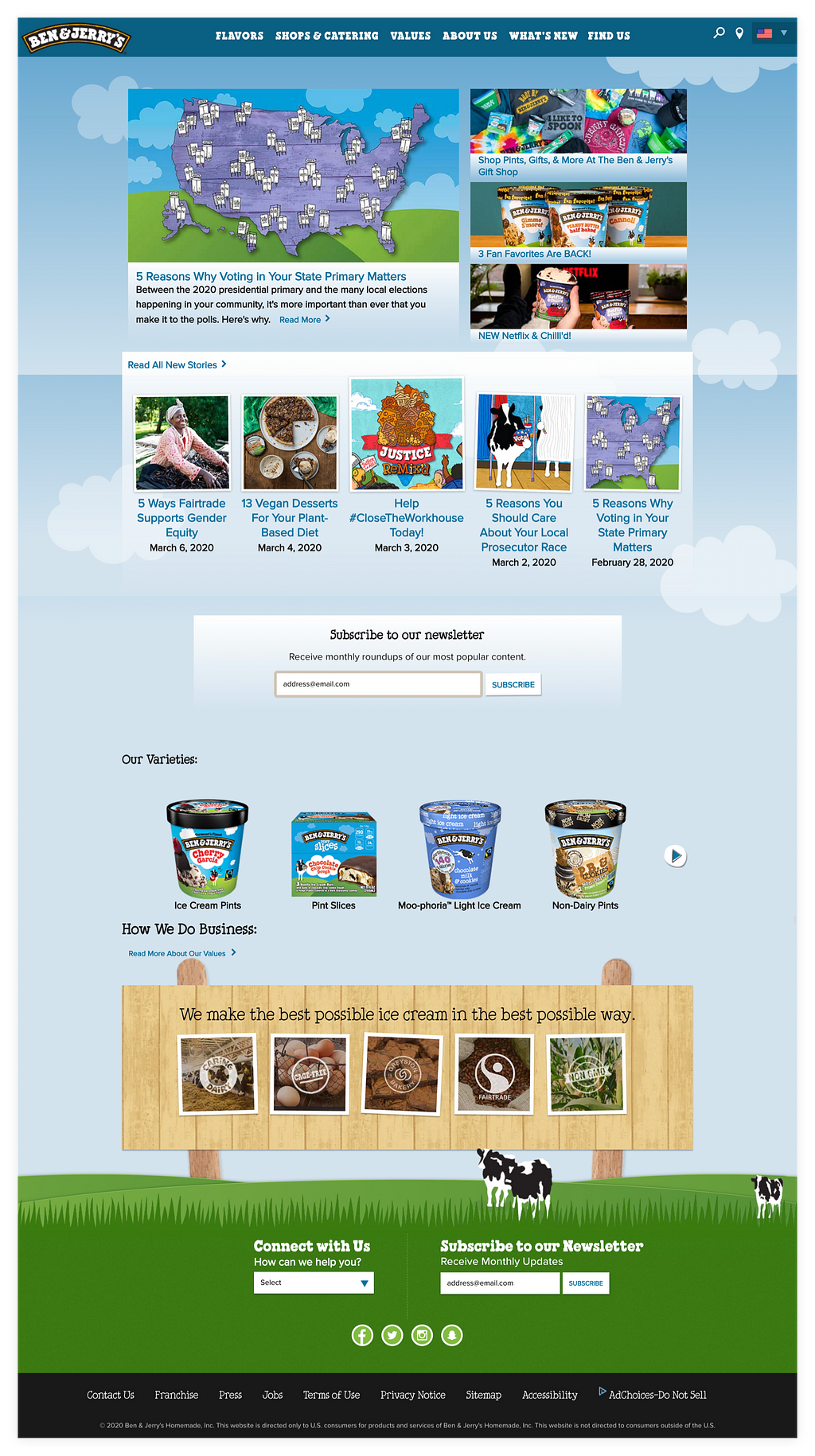 Ben & Jerry’s website before the redesign.