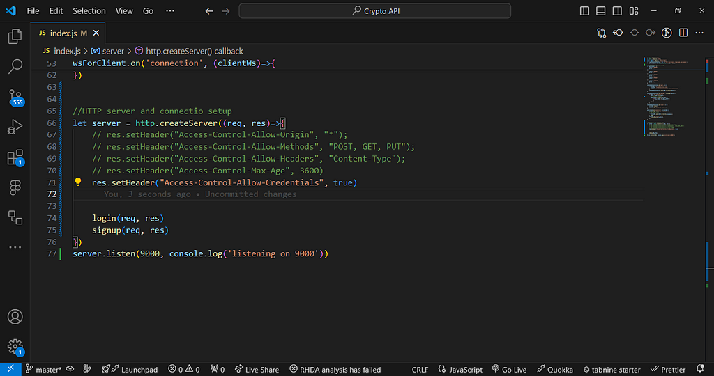 Code snippet of setting Access-Control-Allow-Credential