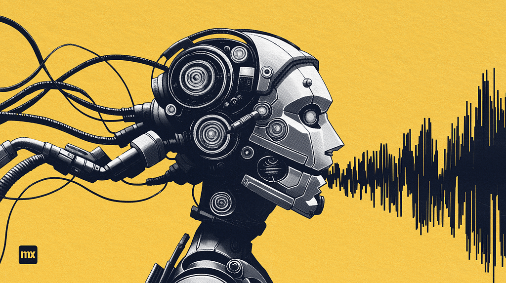 I Published a Text-to-Speech Widget in the Marketplace (Banner Image): An android, whose voice is depicted as soundwaves in the air