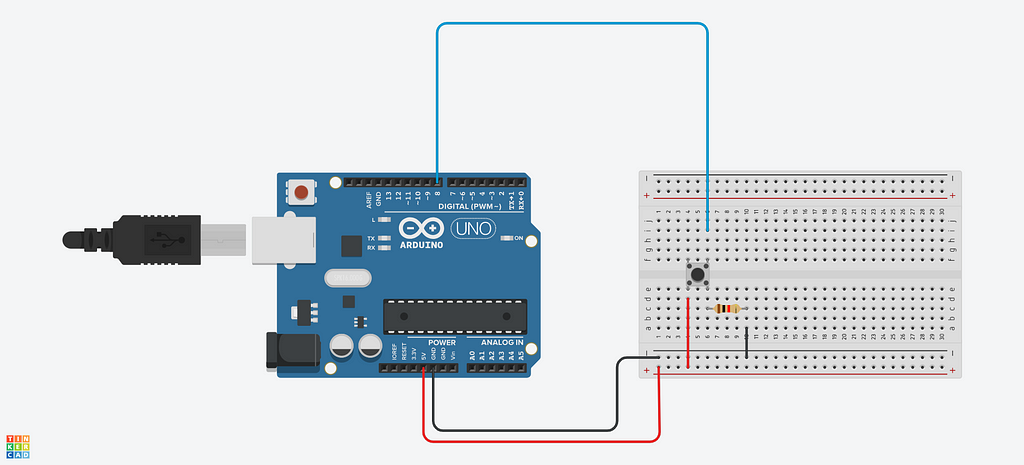 Circuit diagram for push-button connection in an Arduino UNO board