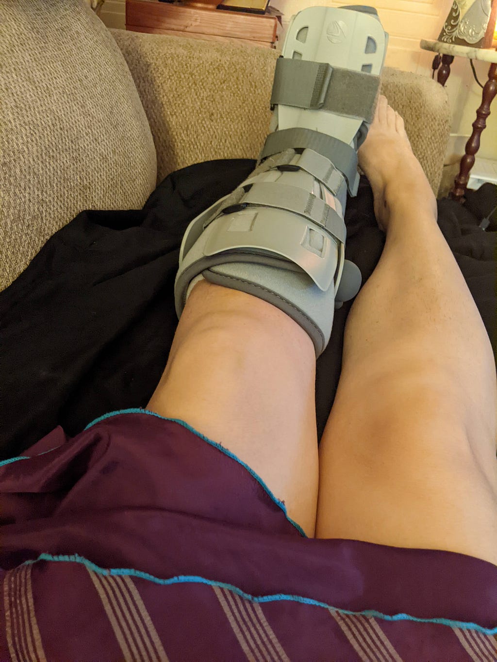 Broken leg in boot — Liz Harrison