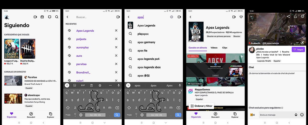 5 screenshots of a task