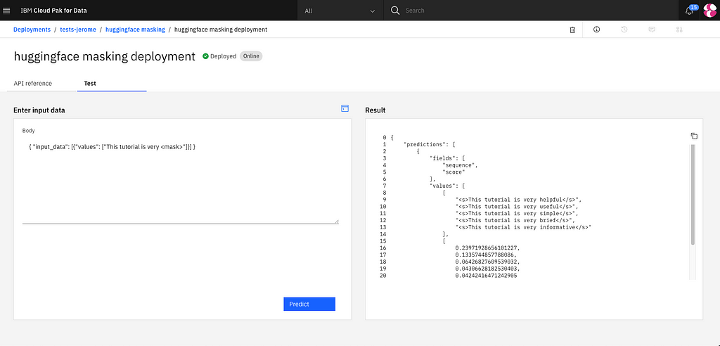 screenshot of hugging face masking deployment