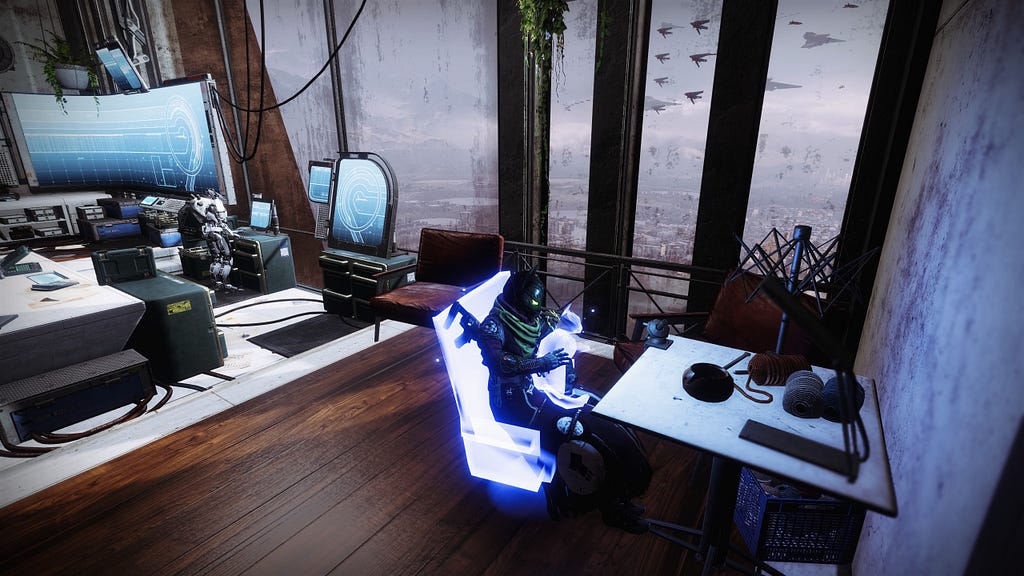 Zavala’s office today. My character sits at a table where Zavala keeps hit knitting supplies