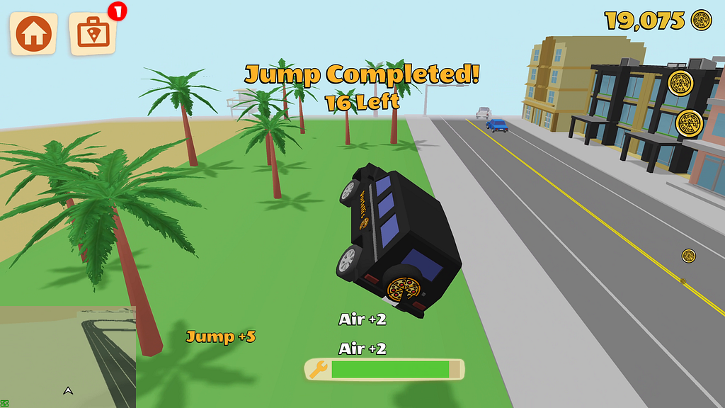 A screenshot showing how score is awarded for completing jumps