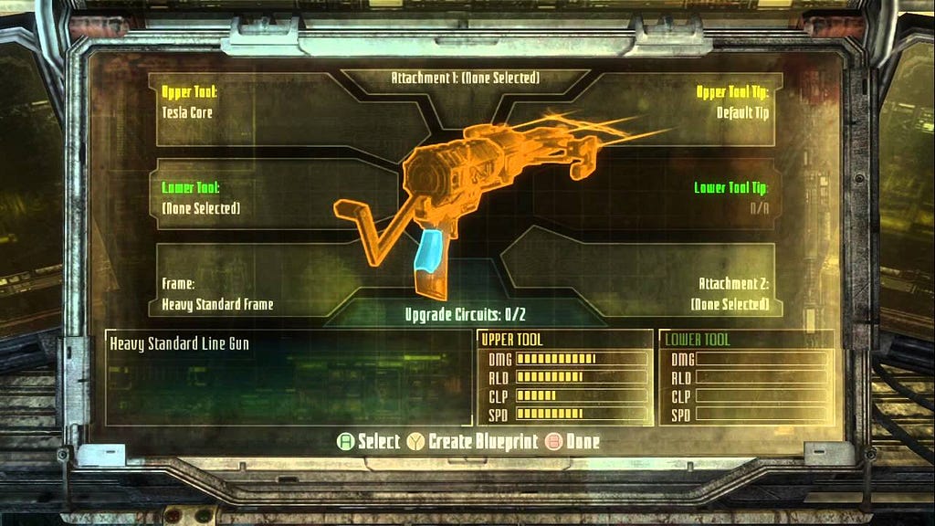 La schermata di creazione armi di Dead Space 3