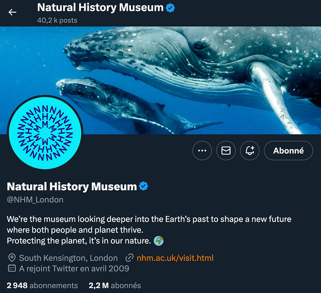 Screenshot of the Natural History Museum’s official Twitter account page.