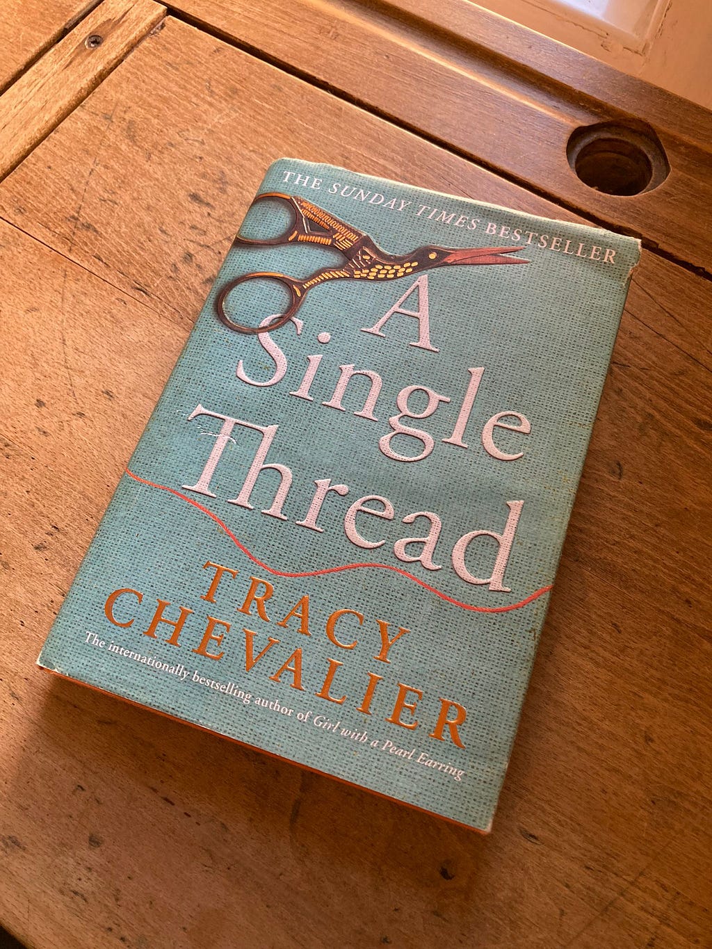 A picture depicting the cover of a hardback copy of ‘A Single Thread’. Paperbacks and other versions may have different covers.