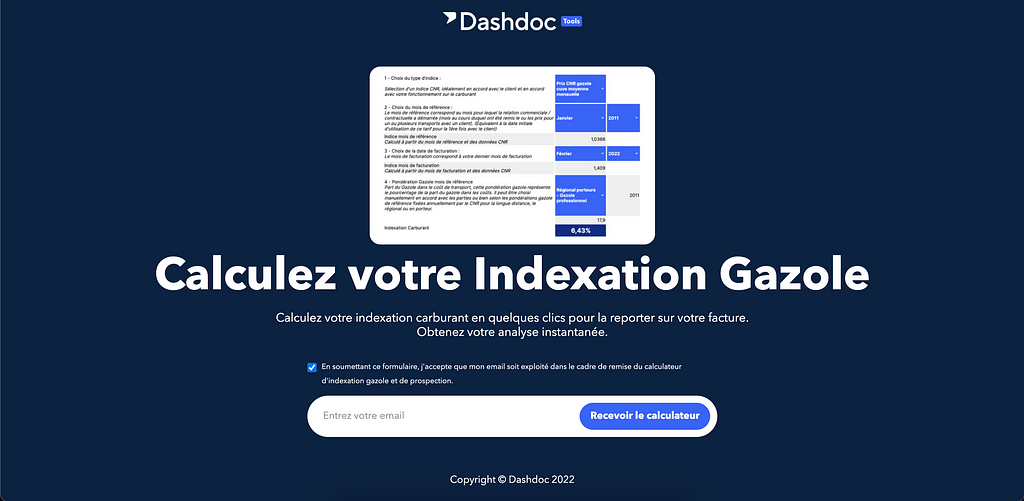 Screenshot of the result of indexation-gazole.fr