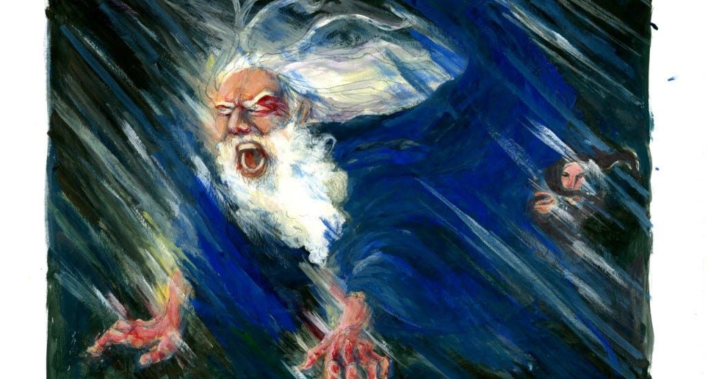 An illustration of King Lear in the storm