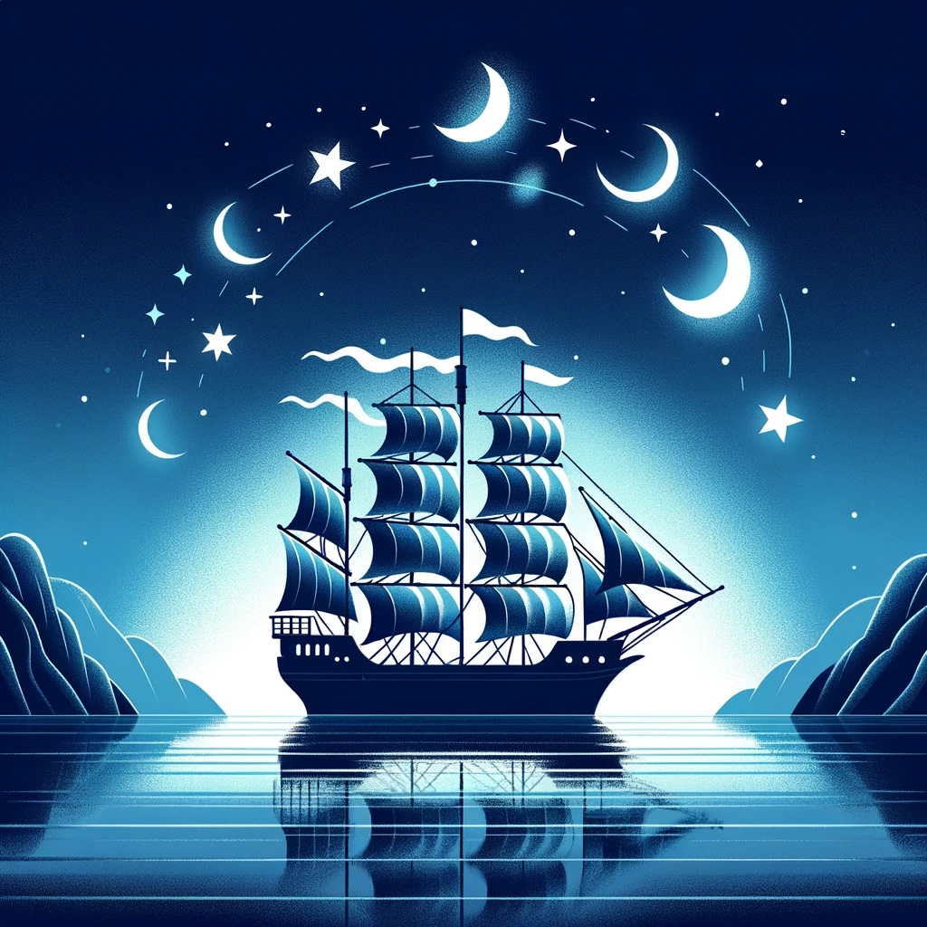 Sailing voyage under a starry night, representing the path to undisturbed sleep