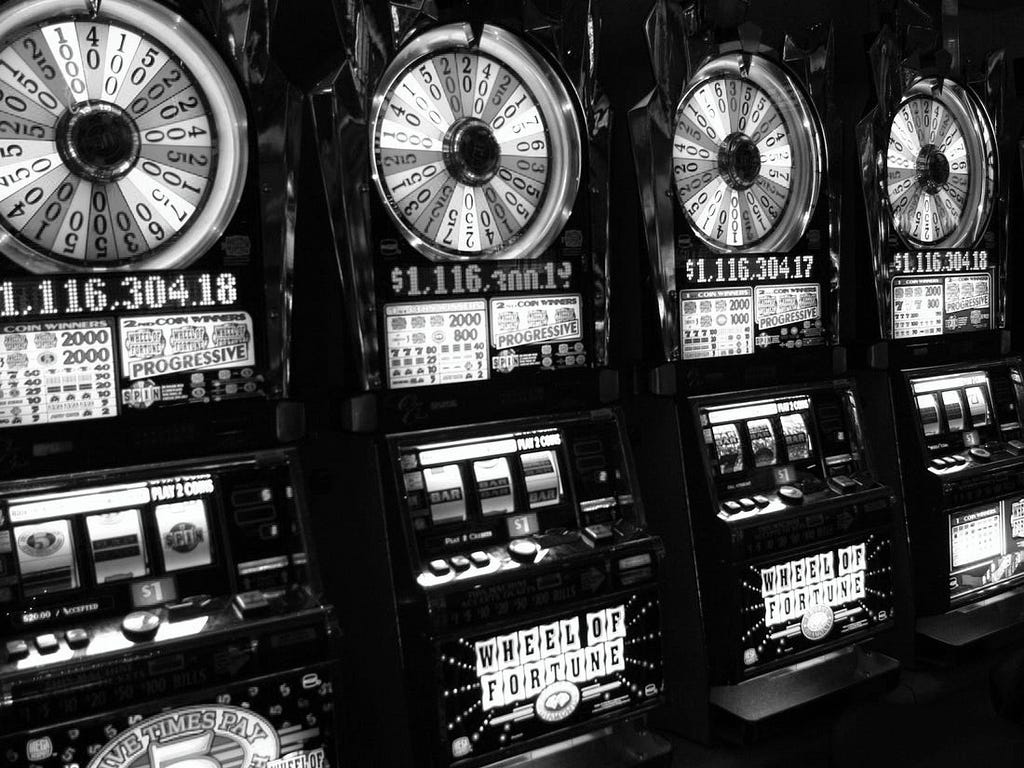 Row of fruit machines aka slot machines.