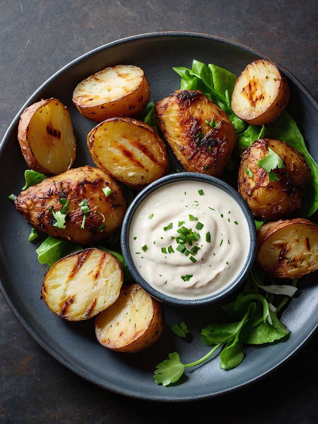 Air fryer ranch potatoes served with grilled chicken