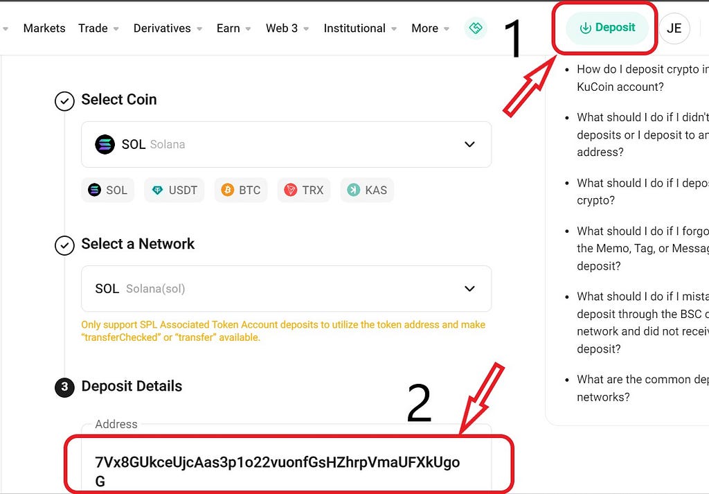 Deposit Solana on Kucoin