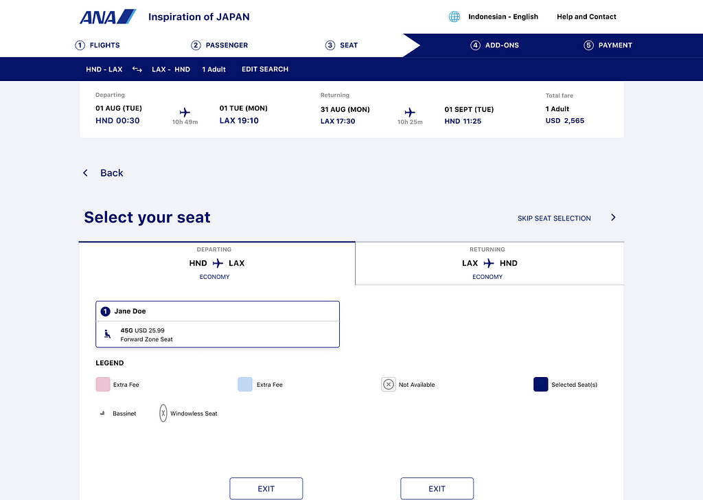 New ANA’s webpage: Seat Selection