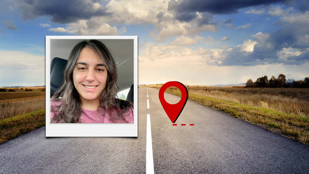 An image of the writer, Zaina Shawar, with a background image of a road.