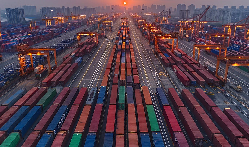 image of various freight boxes in the early morning