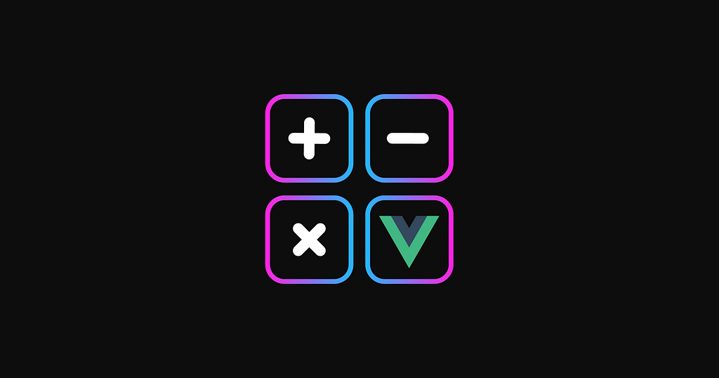 Calculator buttons with the VueJS logo in HeroDevs color gradient