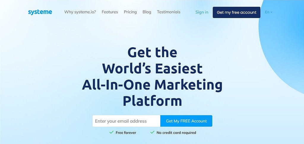 Systeme.io homepage | Systeme.io review