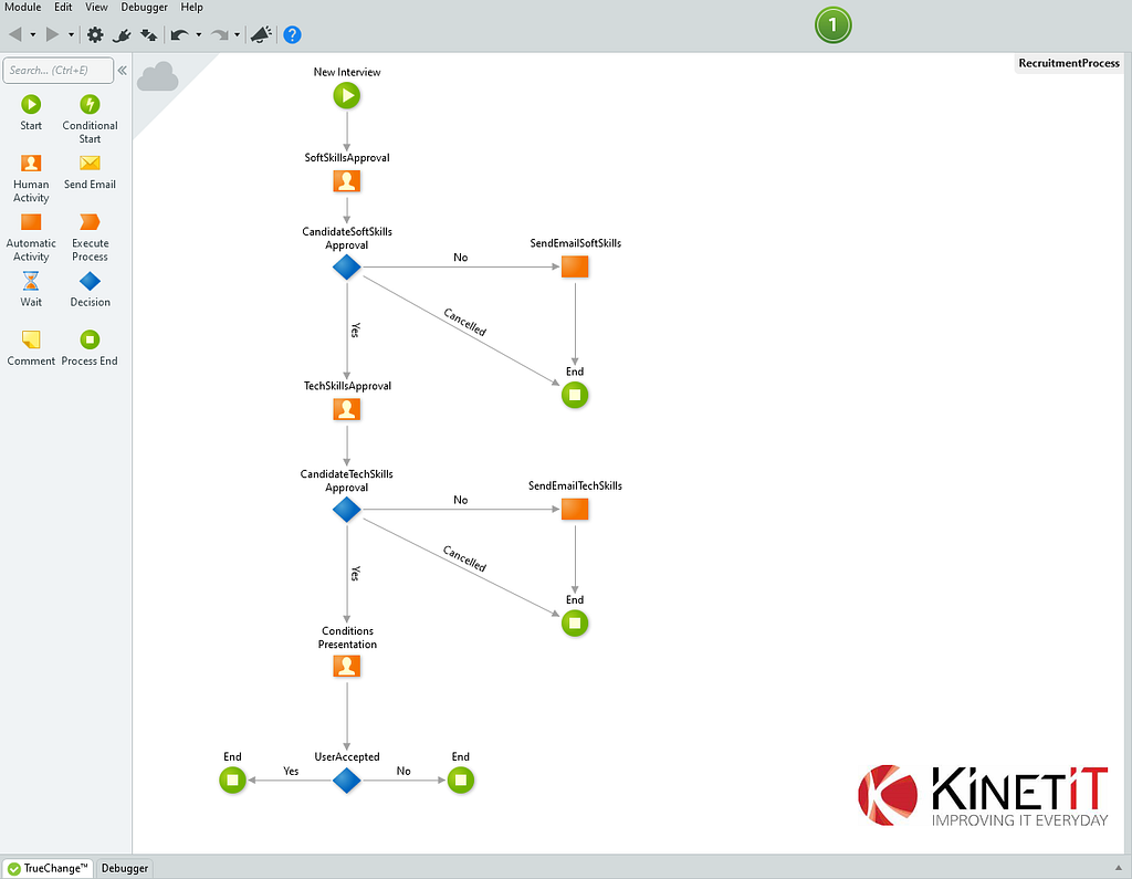 Example of the BPT Recruitment Aplication, done in the KinetIT Outsystems academy