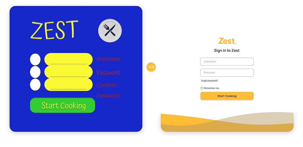 An interface before following aesthetic principles in design and after following aesthetic principles in design