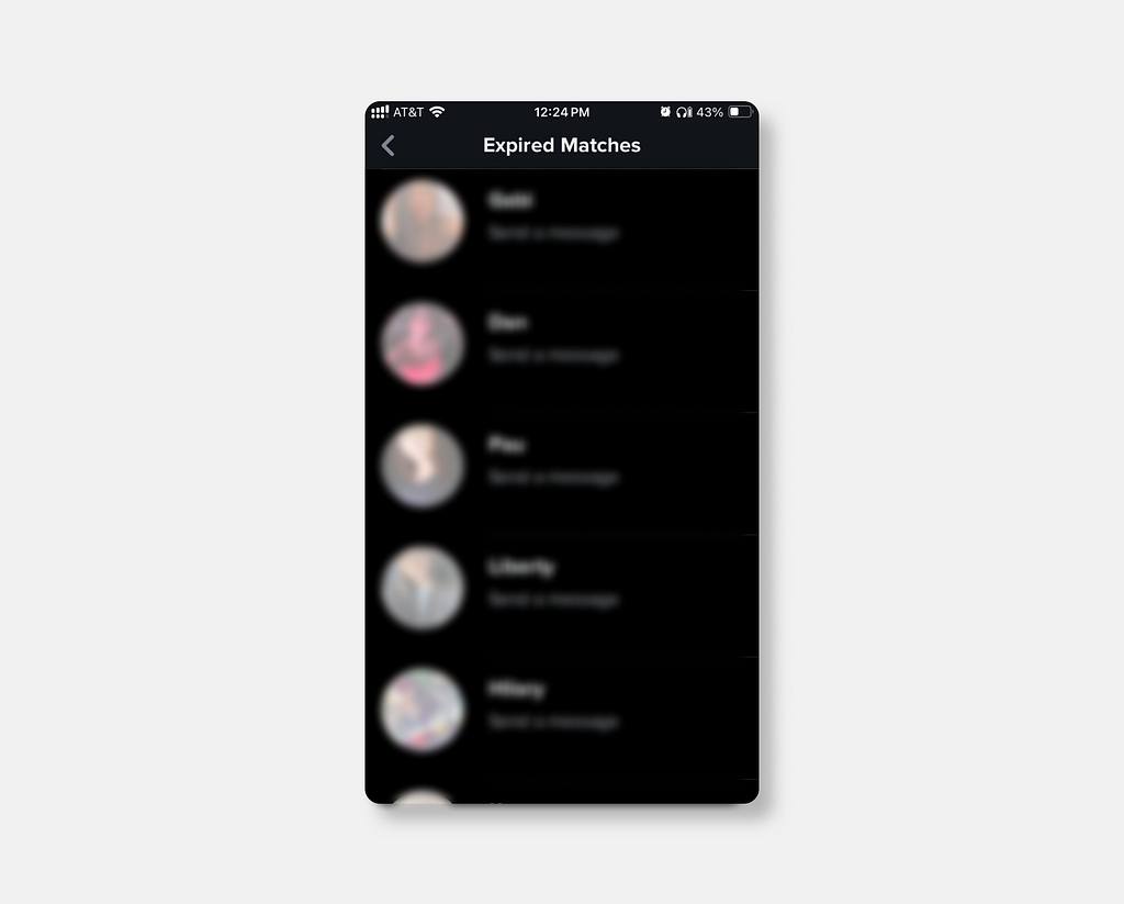 My list of expired matches on Tinder.