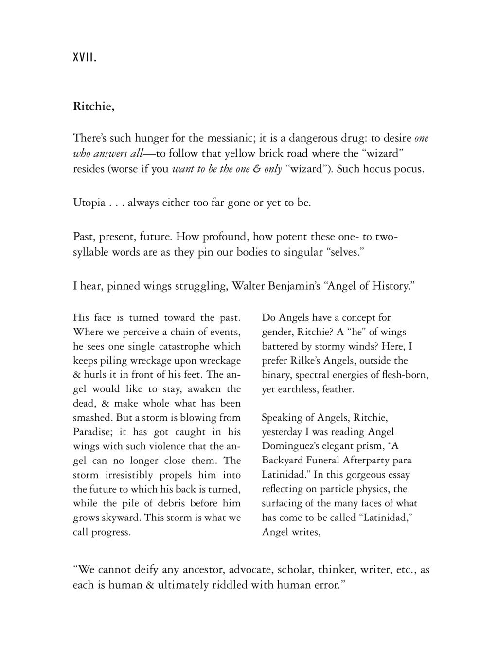 Page 1 out of 3, J. Michael Martinez’ poem Letter XVII. Posted as PDF to preserve unique layout of poem. For accessible text see below images.